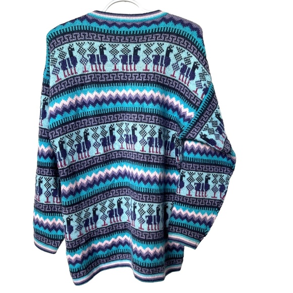 Alpaca Sweater Pink & Blue Cardigan Full Zipper Striped Soft Made in Peru - Picture 6 of 8